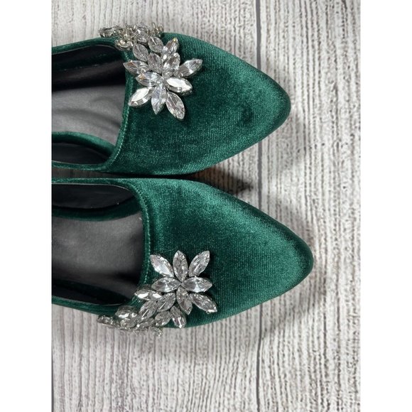 Pelanir Emerald Green Sandro Rhinestone Bridal Heels Size 7 U.S. - Picture 3 of 6